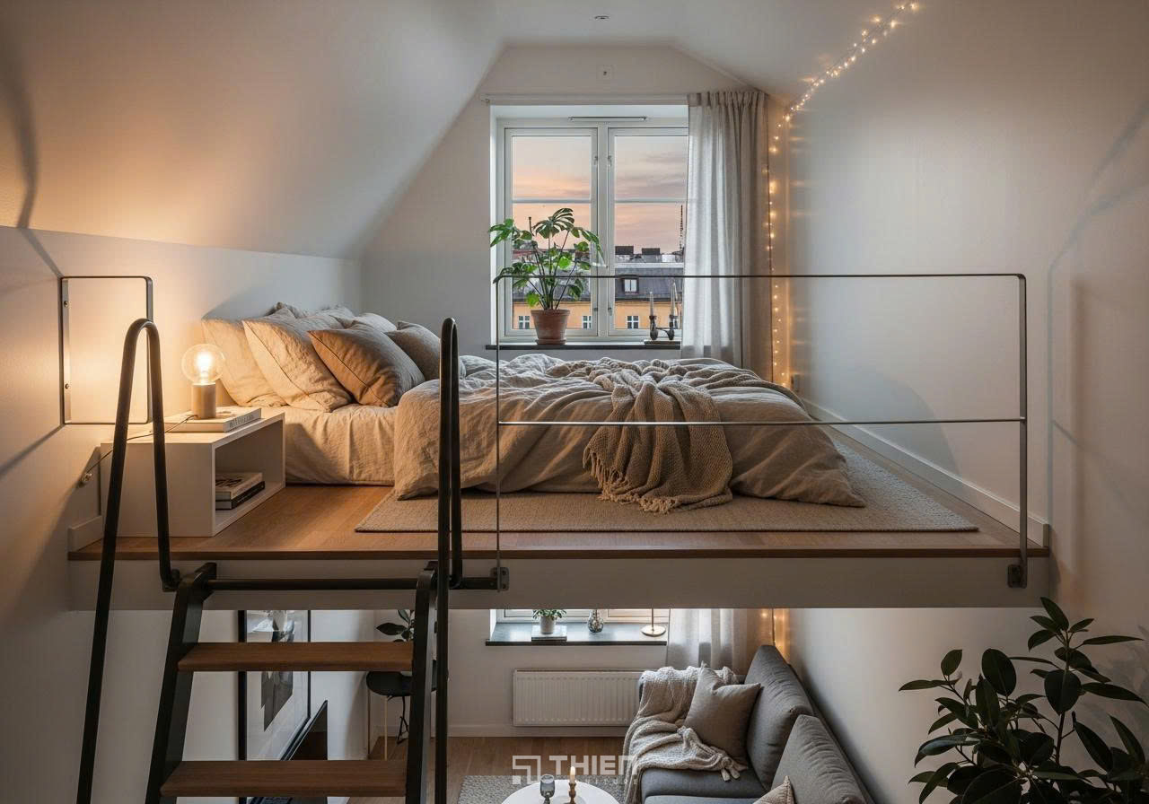 gác lửng làm giường ngủ