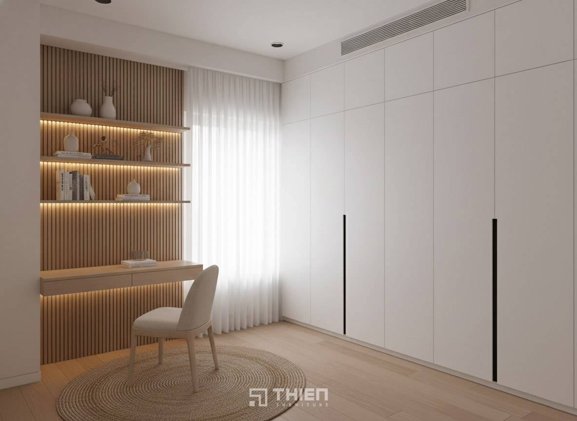 Tủ quần áo gỗ màu trắng âm tường