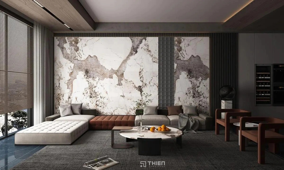 Phòng khách ốp gạch mang tính thẩm mỹ cao 