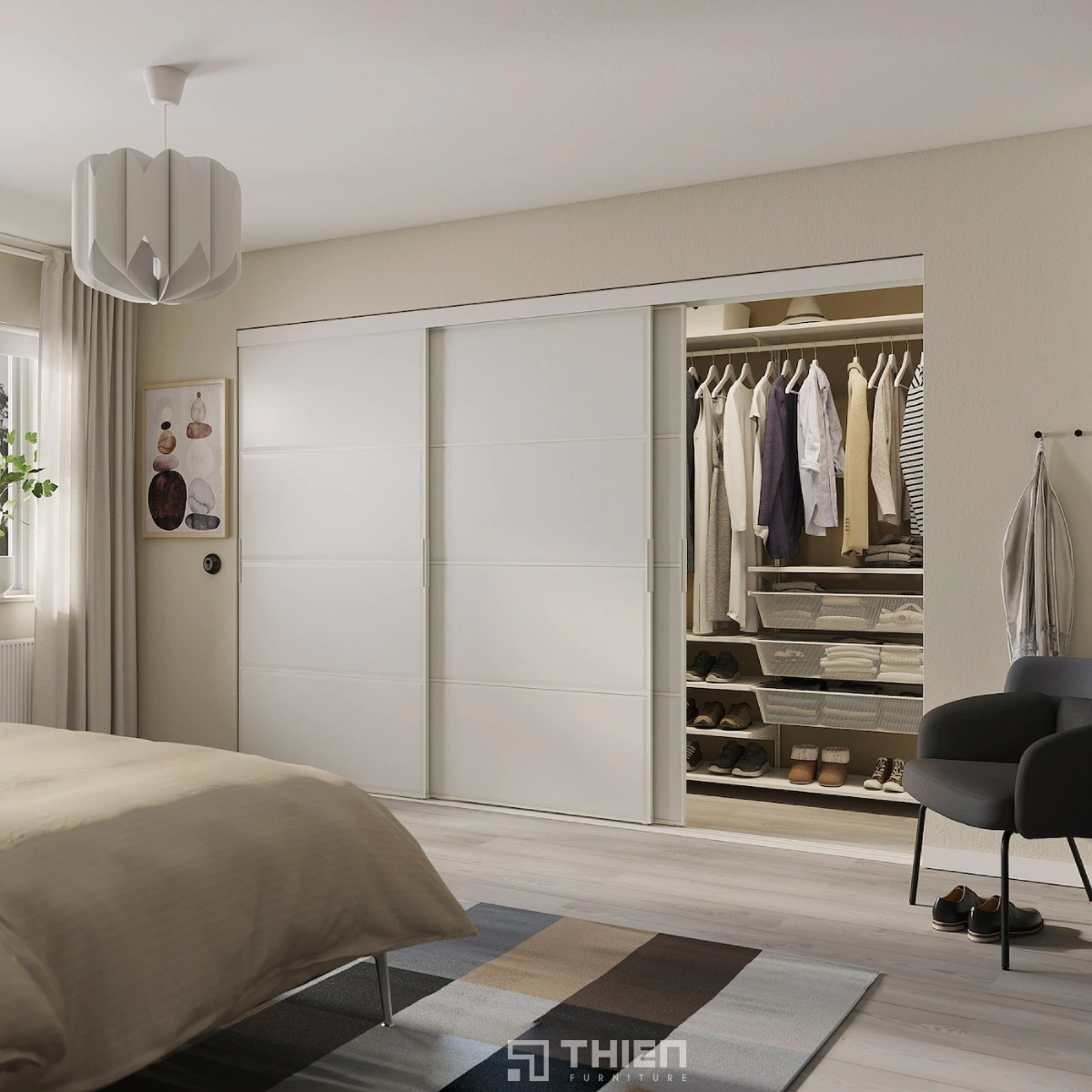 tủ quần áo thấp tiết có kích thước vừa phải