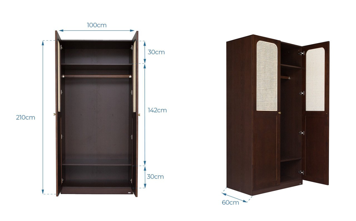 Kích thước tiêu chuẩn tủ quần áo 2 cánh