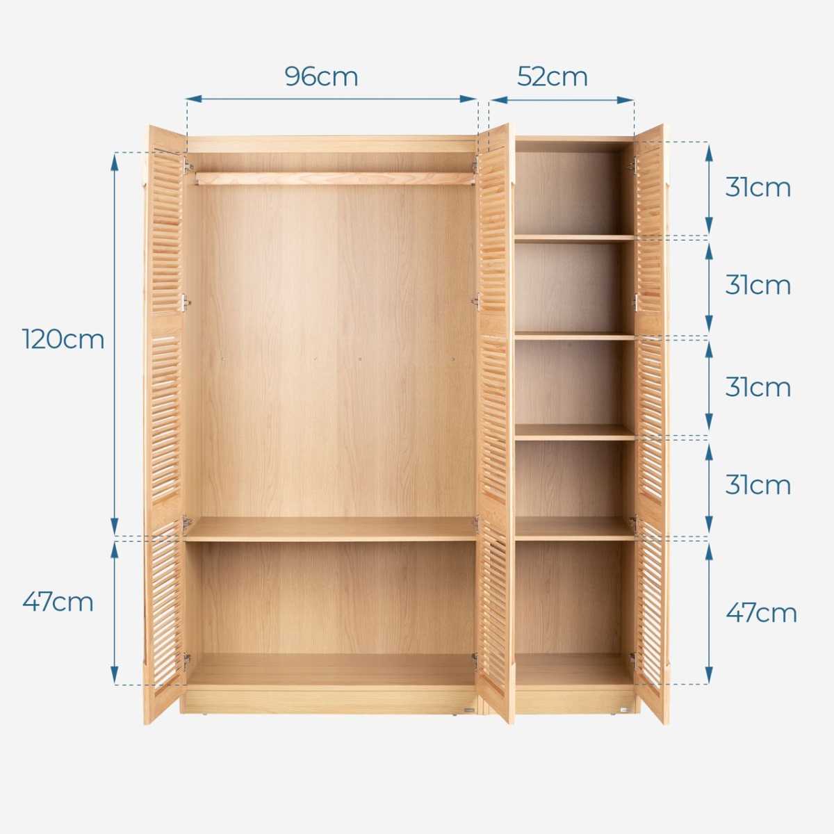 Kích thước tiêu chuẩn tủ quần áo 3 cánh