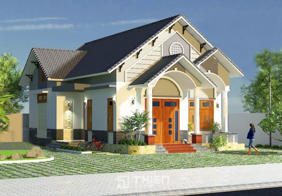 nhà mái thái kết hợp sân vườn