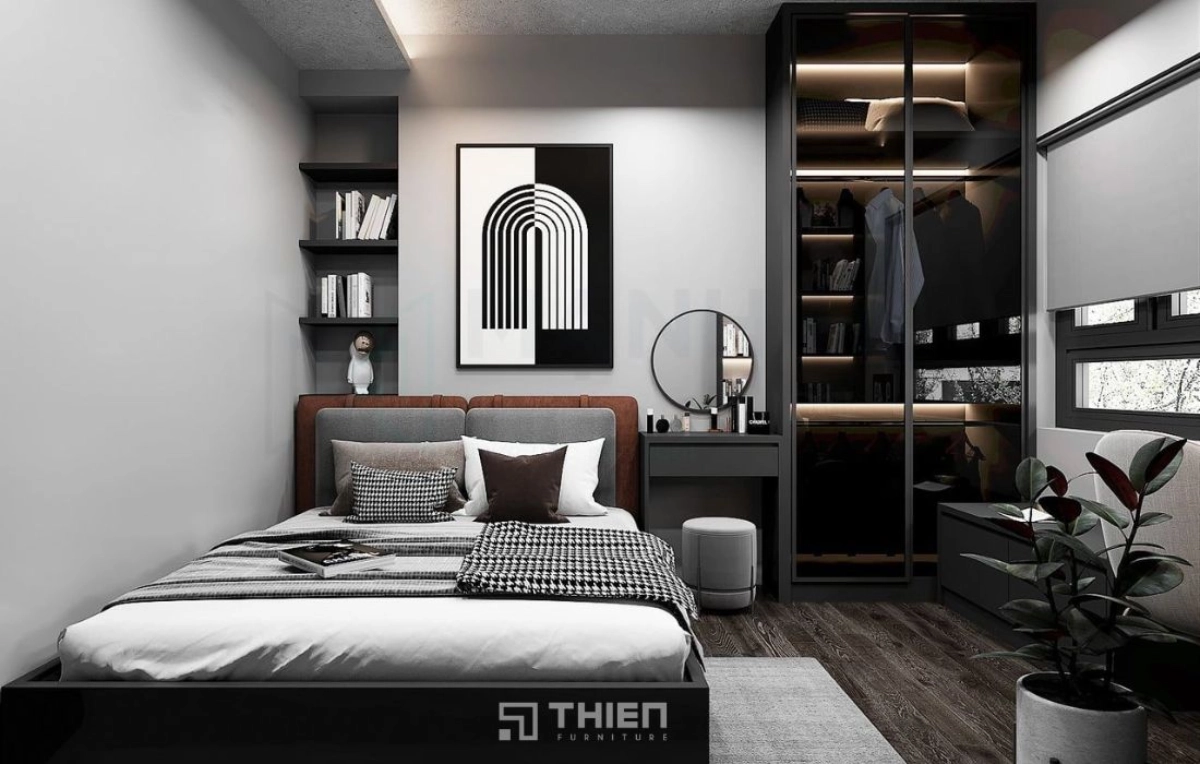 Phối màu nội thất trắng đen hiện đại