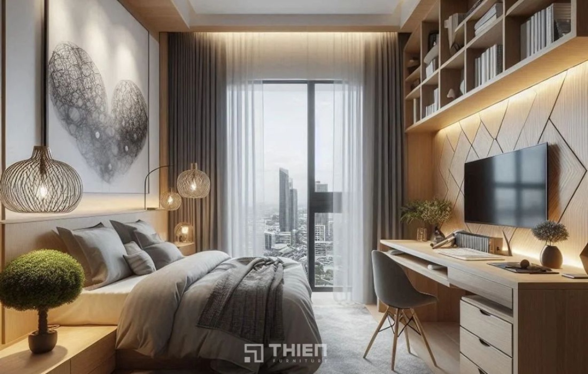 Phòng ngủ kết hợp bàn làm việc chung cư