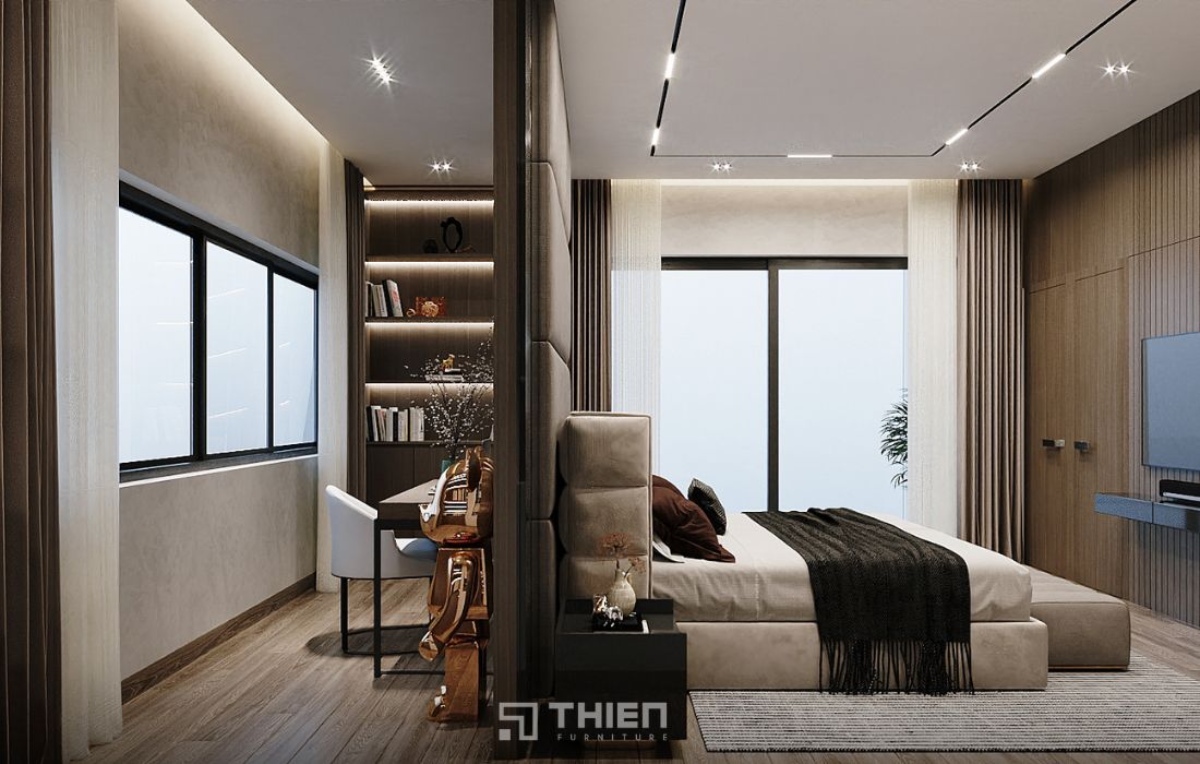 mẫu phòng ngủ kết hợp bàn làm việc