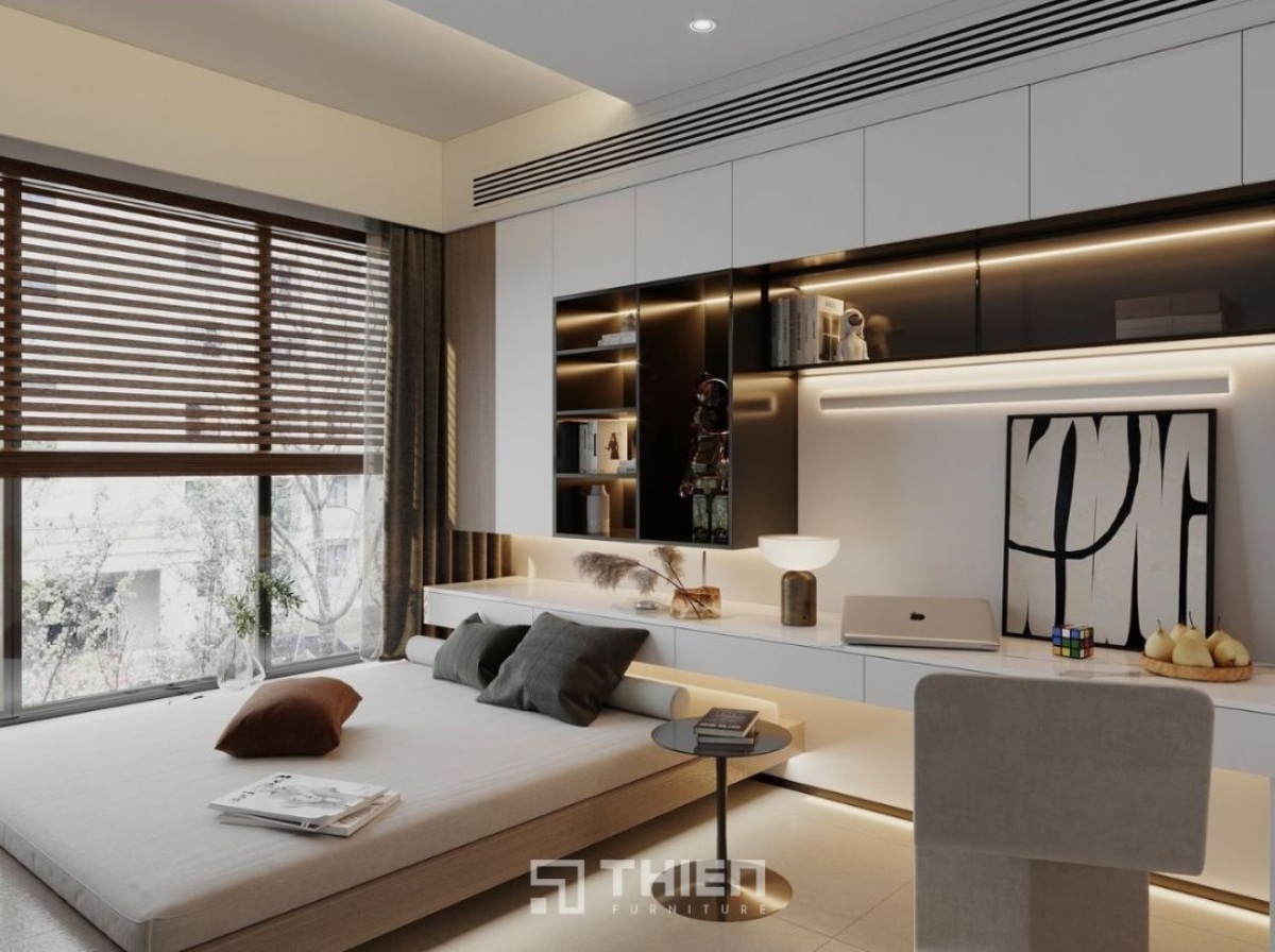 cửa sổ phòng ngủ tích hợp rèm kéo