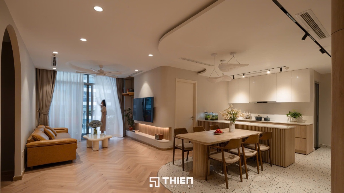 Phòng khách liền bếp hình chữ L