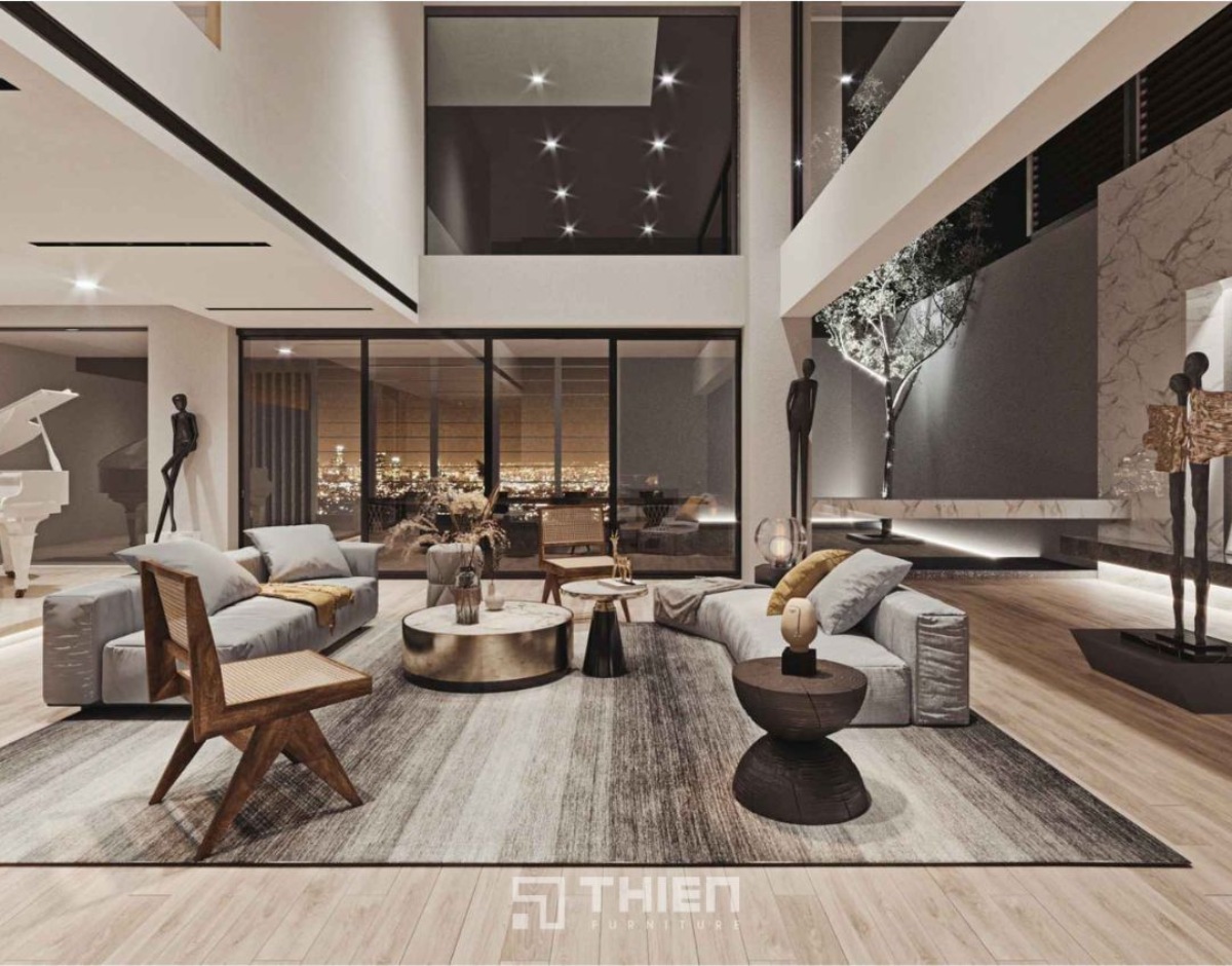 Thiết kế phòng khách thông tầng biệt thự