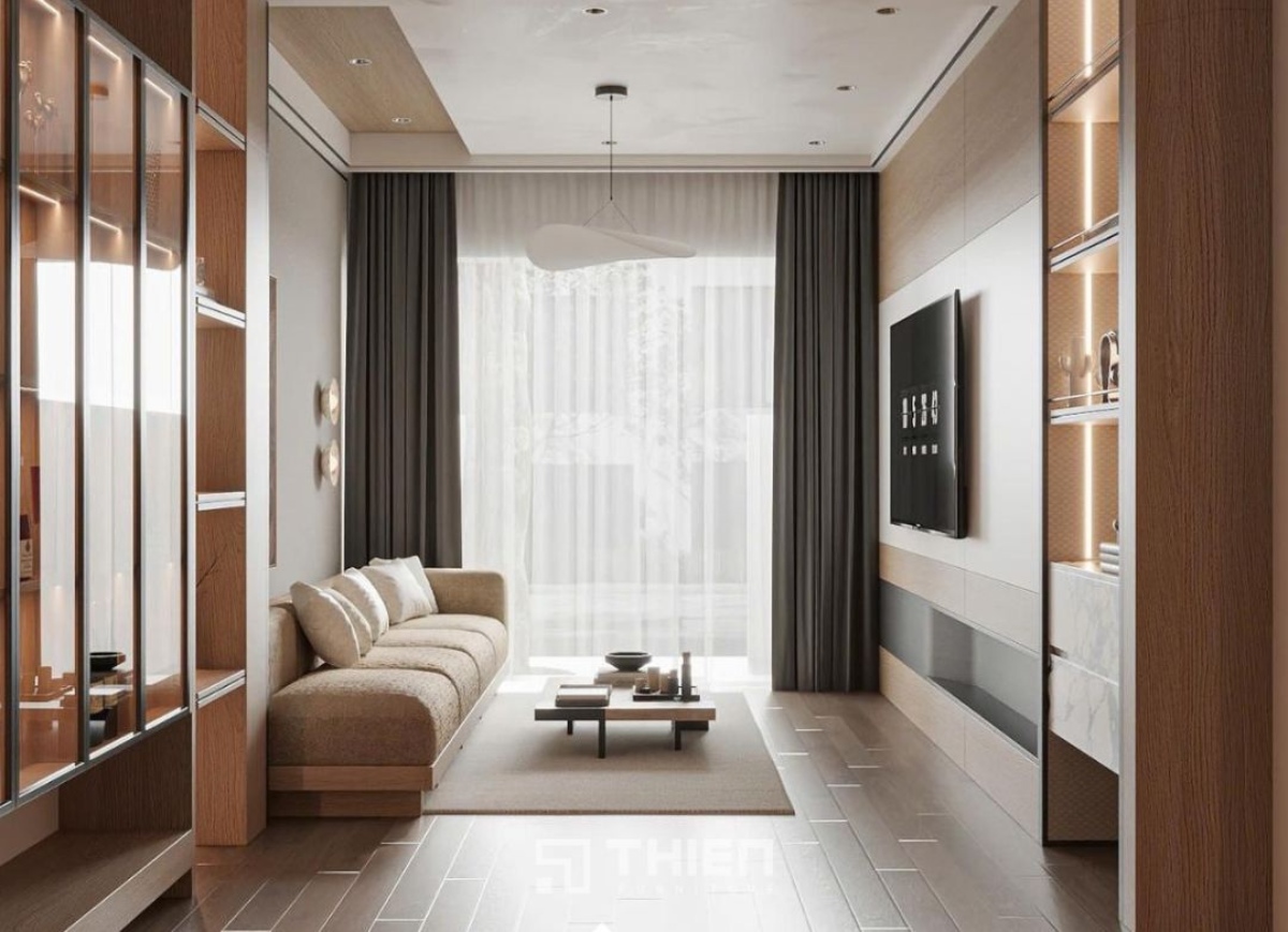 Trang trí phòng khách nhỏ 15m2 tối giản