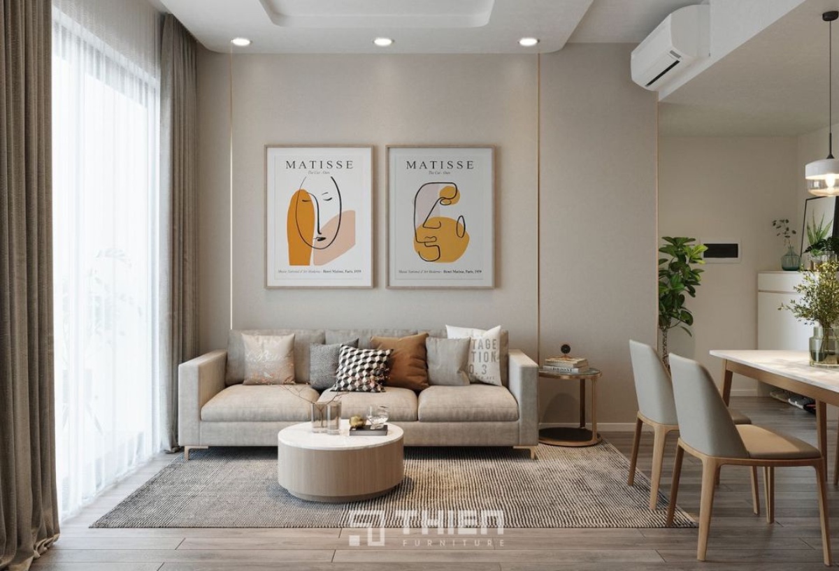 Phòng khách nhỏ 15m2 màu pastel