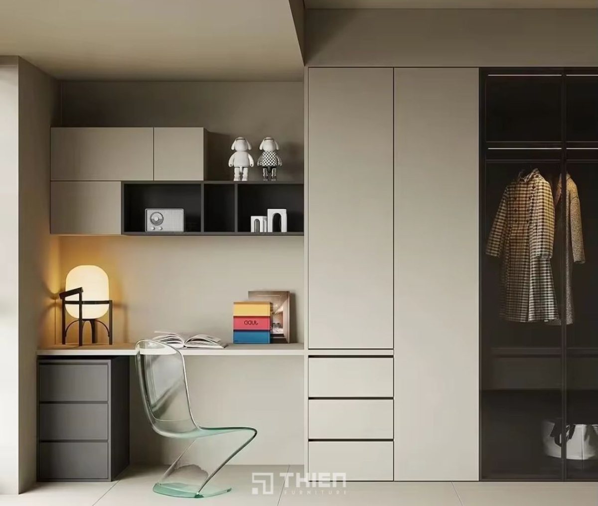 các kiểu tủ quần áo liền bàn học