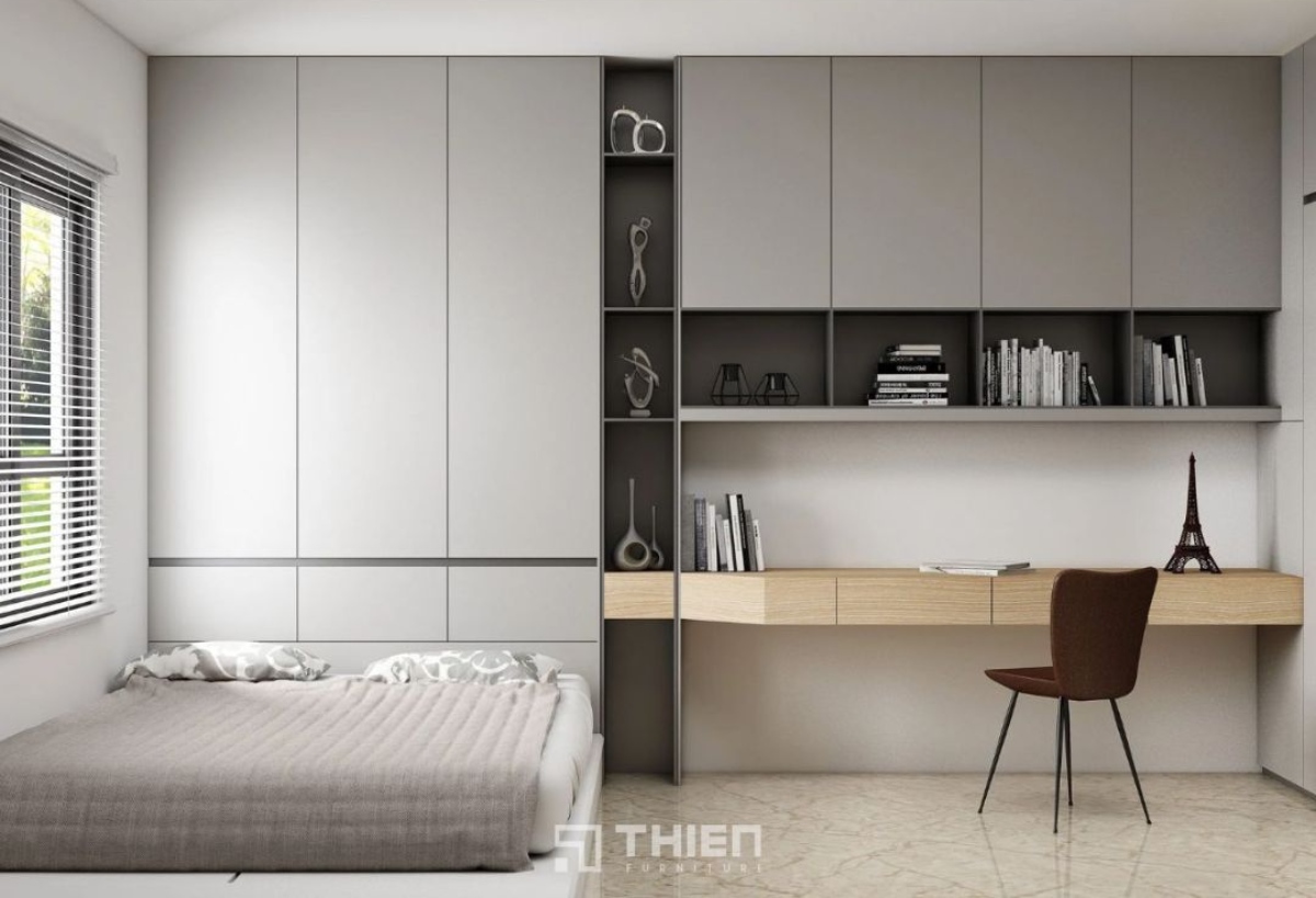 mẫu tủ quần áo liền bàn học nhỏ